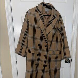 ASOS Women's oversized plaid beige button down coat US 10